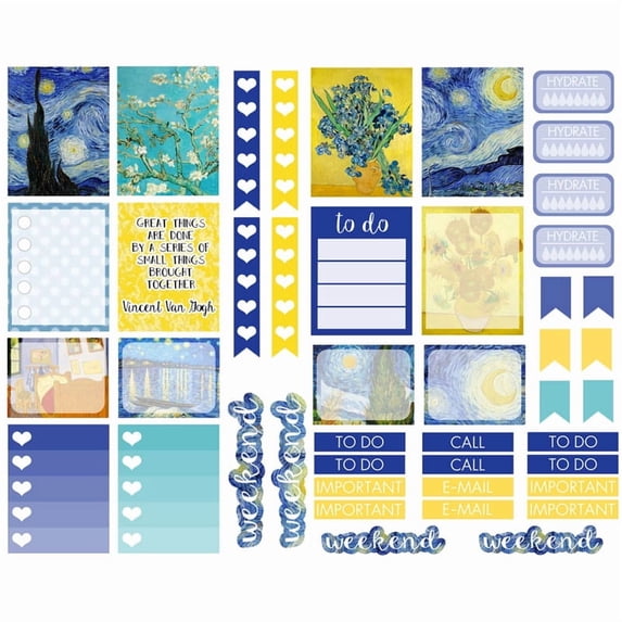 Van Gogh Painting Style Pattern Kawaii Aesthetic Pastel Art Agenda Journal Planner Stationery Stickers