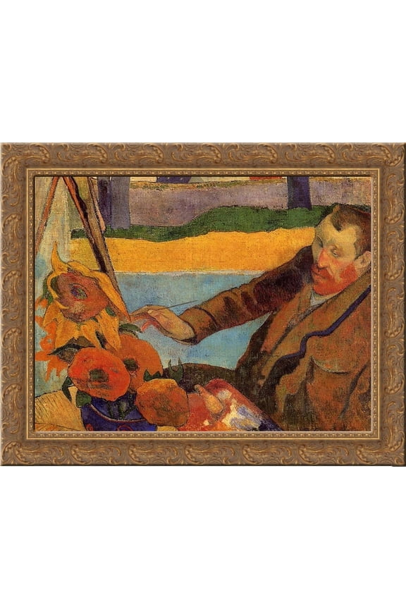 Van Gogh Painting Sunflowers 24x20 Gold Ornate Wood Framed Canvas Art by Paul Gauguin