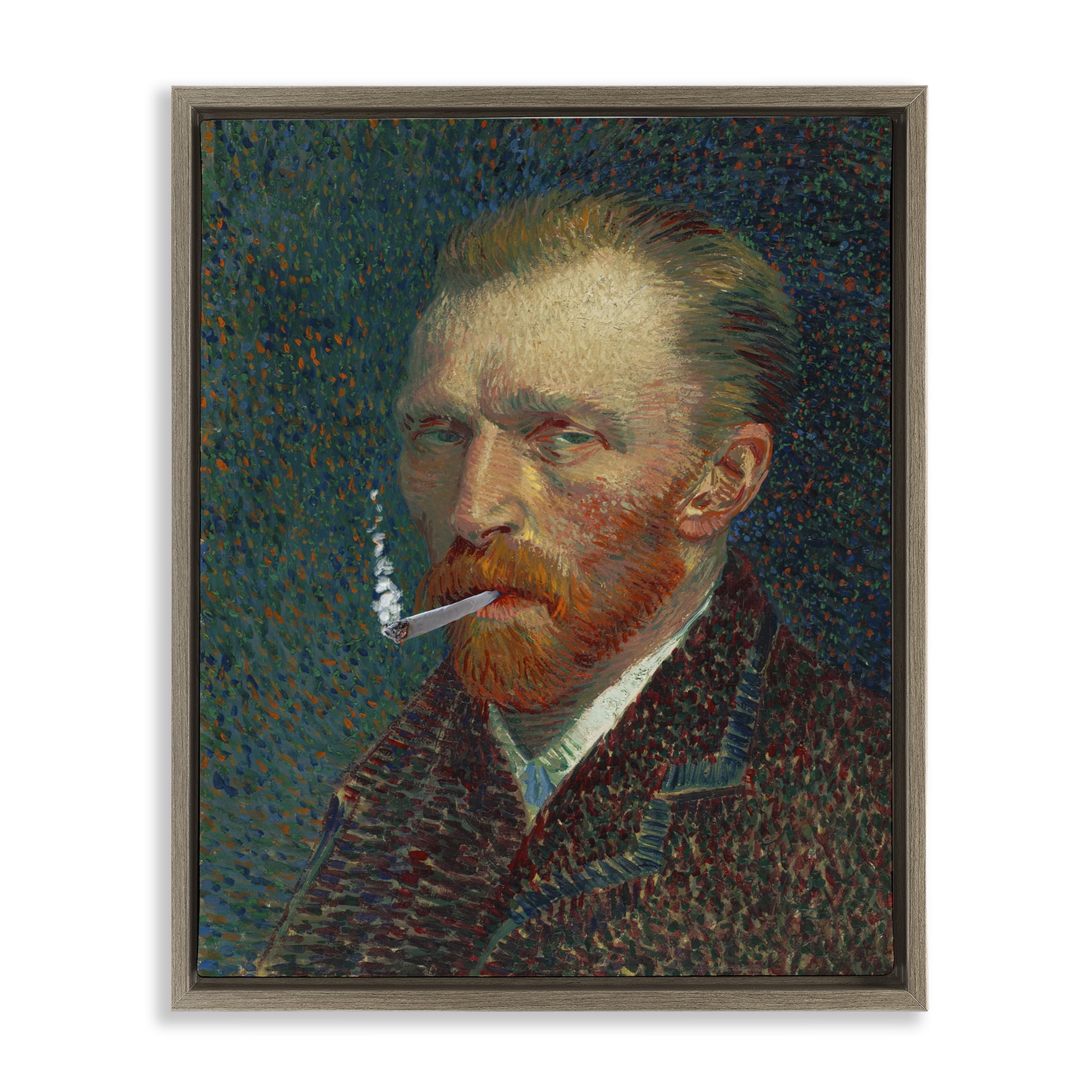 Van Gogh Portrait with Smoke Brown Framed Floater Canvas Wall Art, design by Masters Redux