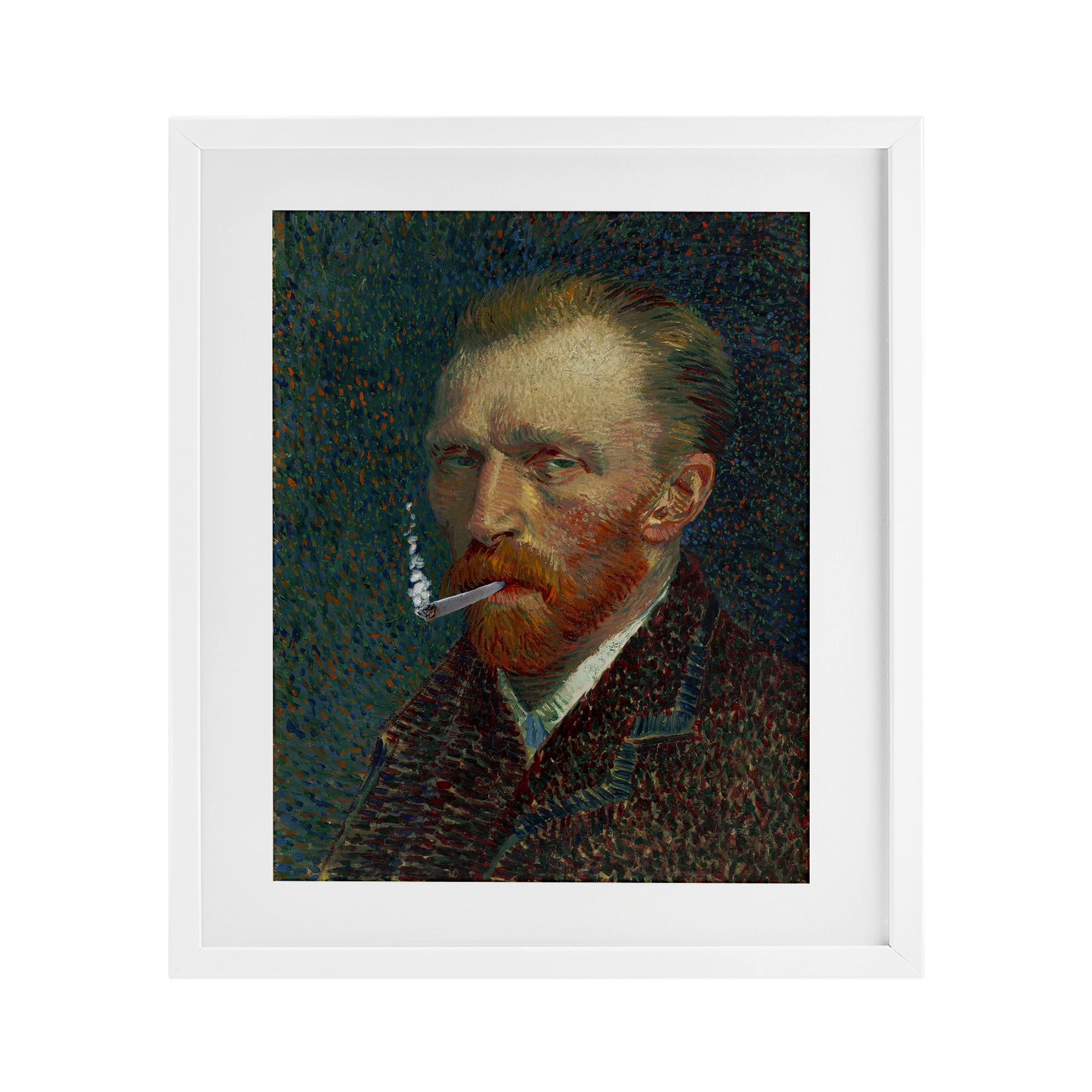 Van Gogh Portrait with Smoke White Framed Print Under Glass, design by Masters Redux