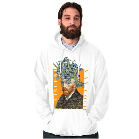 Van Gogh Self Portrait Irises Mashup Unisex Plus Fleece Graphic Hoodie Brisco Brands 2X