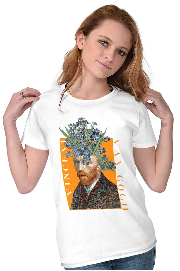 Van Gogh Self Portrait Irises Mashup Womens Slim Fit Graphic Tee Brisco Brands M
