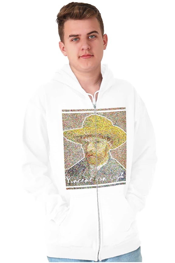 Van Gogh Self Portrait With Straw Hat Unisex Fleece Graphic Zip Up Hoodie Brisco Brands 5X