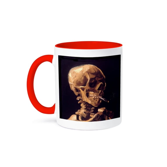 3dRose, van Gogh - Skull of a Skeleton with Burning Cigarette, 15oz Two-Tone Red Mug