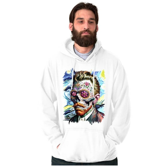 Van Gogh Starry Night Candy Skull Unisex Plus Fleece Graphic Hoodie Brisco Brands 2X