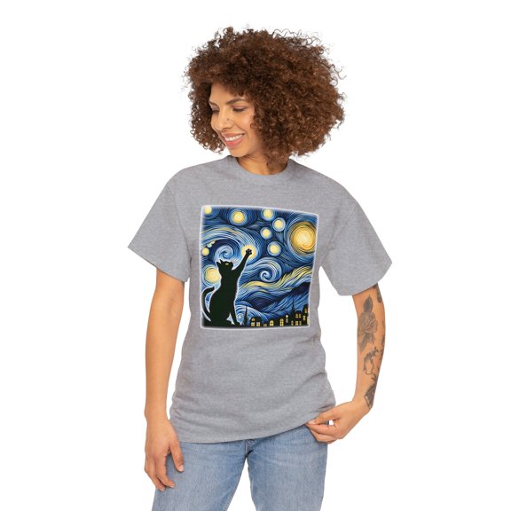 Van Gogh Starry Night Cat T-Shirt-Classic Fit,Cat Lover/Mom/Dad Gift Shirt
