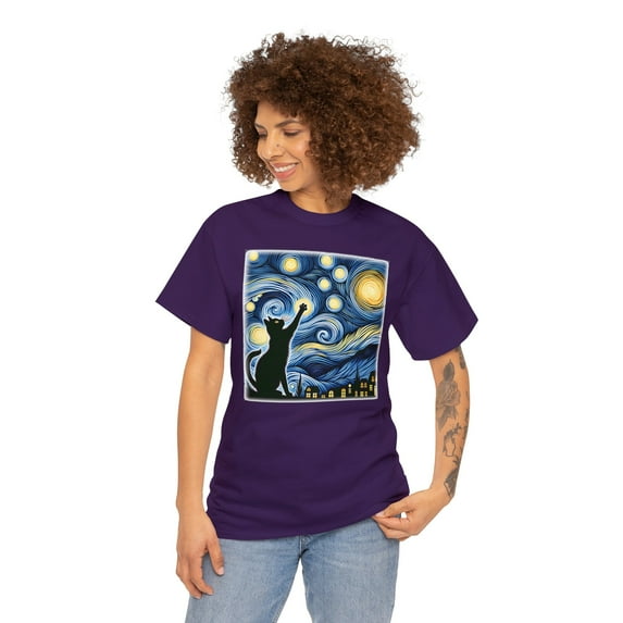 Van Gogh Starry Night Cat T-Shirt-Classic Fit,Cat Lover/Mom/Dad Gift Shirt
