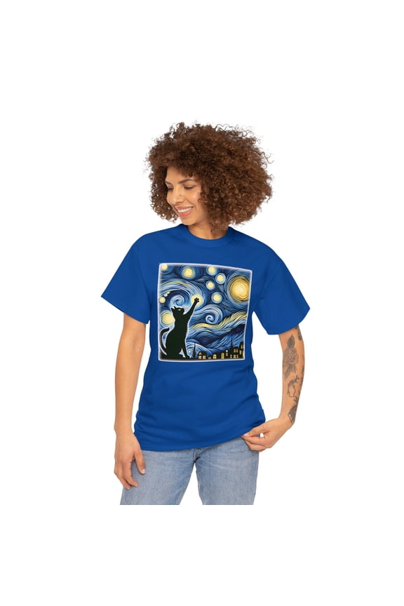 Van Gogh Starry Night Cat T-Shirt-Classic Fit,Cat Lover/Mom/Dad Gift Shirt
