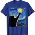 thumbnail image 1 of Van Gogh Starry Night Cat Youth T-Shirt. Inspired Art Tee For Boys Girls Kids Toddler, Royal Blue Color, Size M, 1 of 2