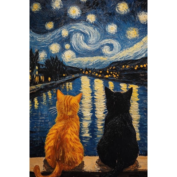 Van Gogh The Starry Night Diamond Painting Kit with Two Cats, Full Drill 5D DIY Diamond Art for Adults, Famous Artwork Gem Painting for Home Wall Decor