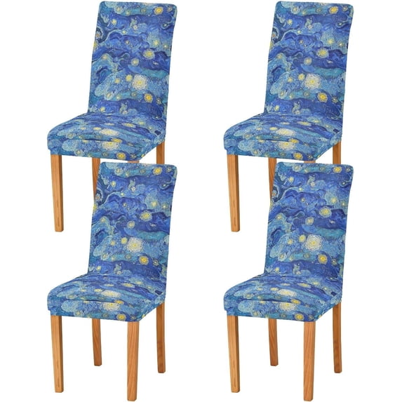Van Gogh Starry Night Dining Chair Covers Set of 4, Stretch Kitchen Chair Slipcover Washable Removable Chair Covers Protector for Dining Room, Hotel and Ceremony