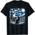 thumbnail image 1 of Van Gogh Starry Night Festive Christmas Black Cat Santa Hat T-Shirt, 1 of 5