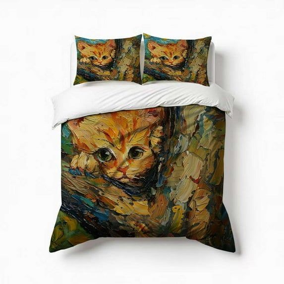 Van Gogh Style Cat In The Tree Bedding Set 3 Pcs Soft Microfiber Quilt Cover For Bedroom Decor, Comforter Cover With 2 Pillowcase