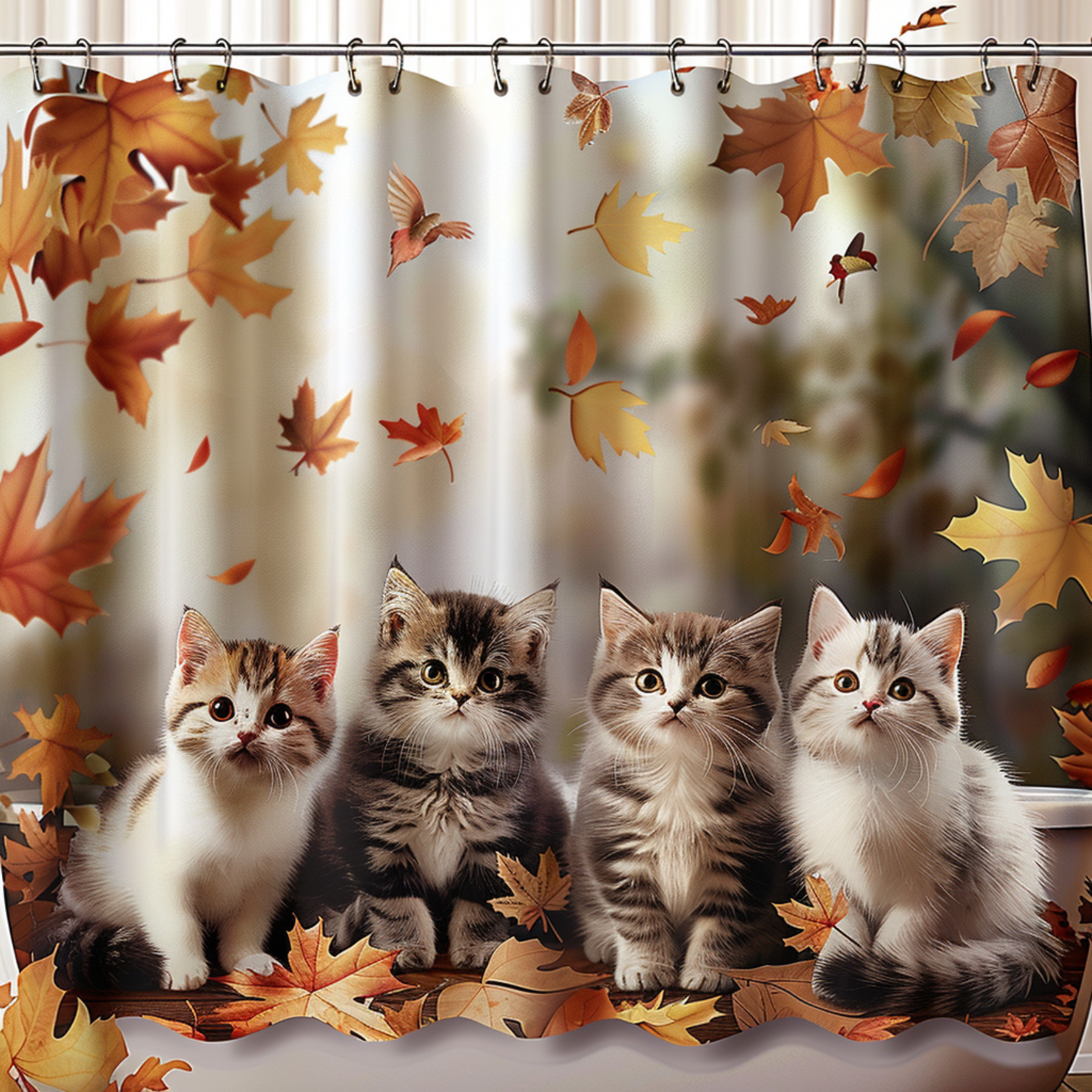 Van Gogh Style Cute Cats on Autumn Leaves Shower Curtain Colorful with ...