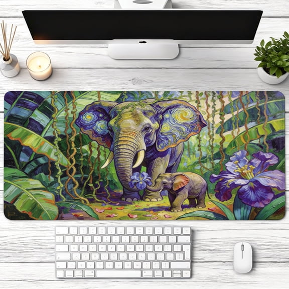 Van Gogh Style Elephant In The Jungle Mouse Pad， Non Slip Rubber Pad， Desktop Decoration Drotection Pad， Washable， Lock Edge Multi Size， Mousepad For Home