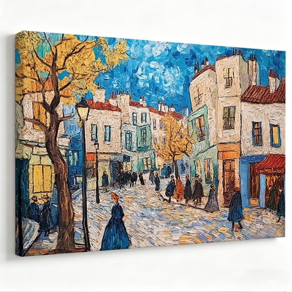 Van Gogh Style European Street Framed Canvas Wall Art Impressionist Cityscape Painting Print Living Room Decor 8*12