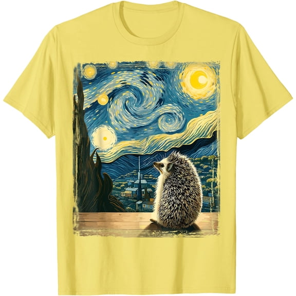 Van Gogh Style Starry Night Hedgehog Unisex T-Shirt for Men Women Kids Toddler