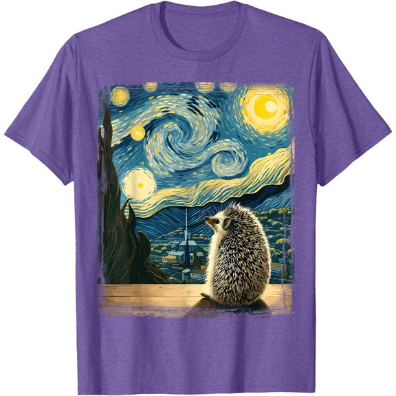 Van Gogh Style Starry Night Hedgehog Unisex T-Shirt for Men Women Kids Toddler