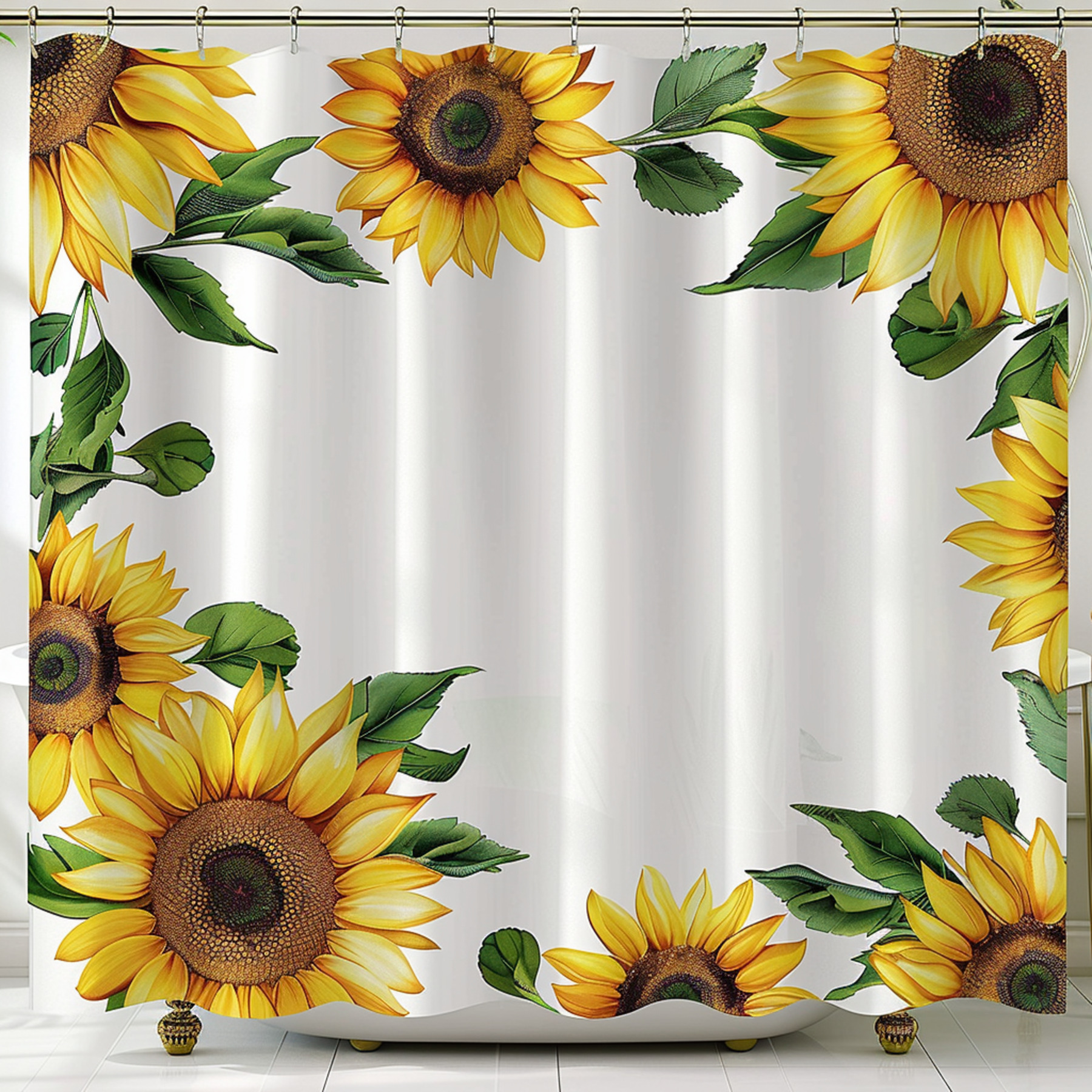 Van Gogh Style Sunflower Print Shower Curtain Yellow Sunflowers Green