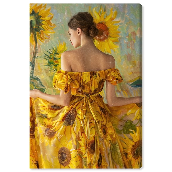 Van Gogh Sunflowers Dress Fashion And Glam Canvas Wall Art by Art Remedy, Gallery Wrapped, 16"x24"