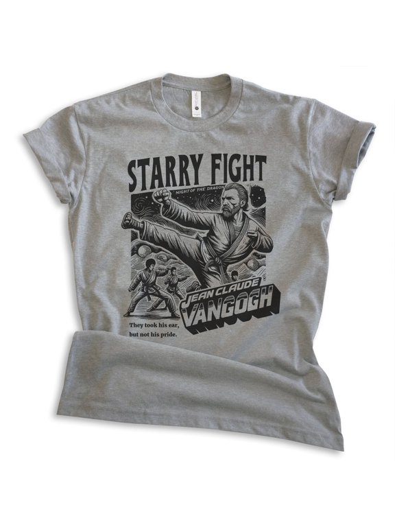 Van Gogh T-shirt, Unisex Women's Men's Vincent Van Gogh Starry Night Inspired Action Movie 80s Parody, Dark Heather Gray, Large