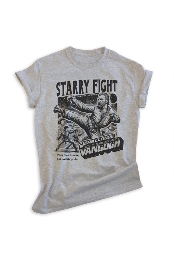 Van Gogh T-shirt, Unisex Women's Men's Vincent Van Gogh Starry Night Inspired Action Movie 80s Parody, Heather Gray, Small