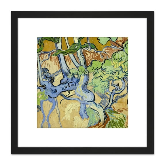 Van Gogh Tree Roots Painting 8X8 Inch Square Wooden Framed Wall Art Print Picture with Mount