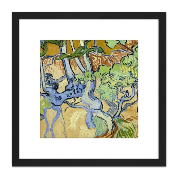 Van Gogh Tree Roots Painting 8X8 Inch Square Wooden Framed Wall Art Print Picture with Mount