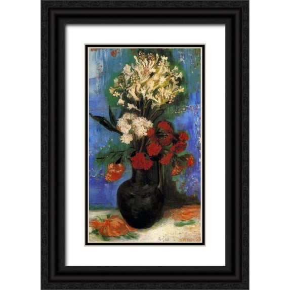 Van Gogh, Vincent 10x14 Black Ornate Wood Framed with Double Matting Museum Art Print Titled - Carnations And Other Flowers