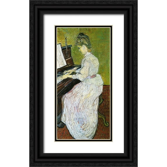Van Gogh, Vincent 11x18 Black Ornate Wood Framed with Double Matting Museum Art Print Titled - Marguerite Gachet At Piano