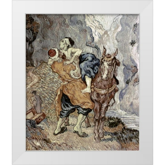 Van Gogh, Vincent 12x14 White Modern Wood Framed Museum Art Print Titled - The Good Samaritan - After Delacroix