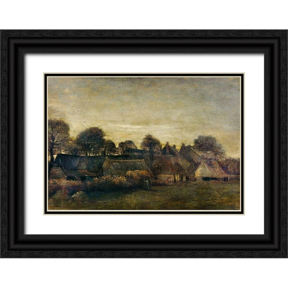 Van Gogh, Vincent 14x11 Black Ornate Wood Framed with Double Matting Museum Art Print Titled - Farming Village at Twilight (1884)