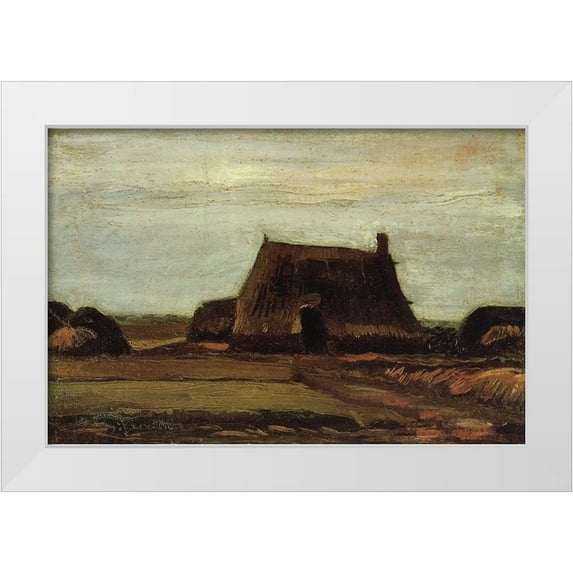 Van Gogh, Vincent 14x11 White Modern Wood Framed Museum Art Print Titled - Farm House With Peat Stacks