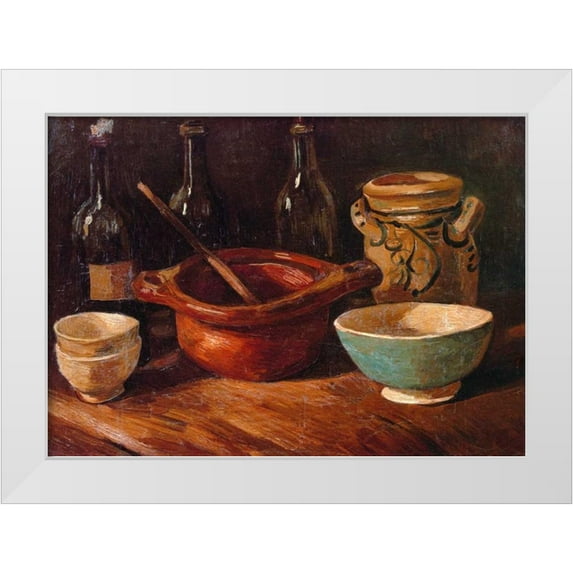Van Gogh, Vincent 14x11 White Modern Wood Framed Museum Art Print Titled - Still Life Earthenware And Bottles