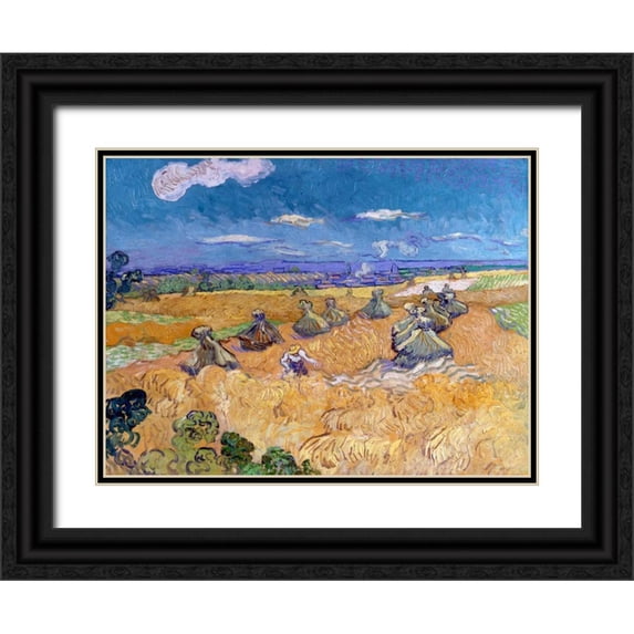 Van Gogh, Vincent 14x12 Black Ornate Wood Framed with Double Matting Museum Art Print Titled - Wheat Fields with Reaper Auvers