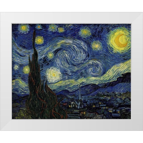 Van Gogh, Vincent 14x12 White Modern Wood Framed Museum Art Print Titled - Starry Night