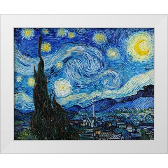 Van Gogh, Vincent 14x12 White Modern Wood Framed Museum Art Print Titled - The Starry Night (1889)