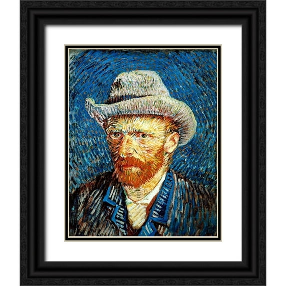 Van Gogh, Vincent 15x18 Black Ornate Wood Framed with Double Matting Museum Art Print Titled - Self Portrait in Grey Felt Hat