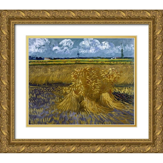 Van Gogh, Vincent 17x15 Gold Ornate Wood Framed with Double Matting Museum Art Print Titled - Wheat Field with Sheaves