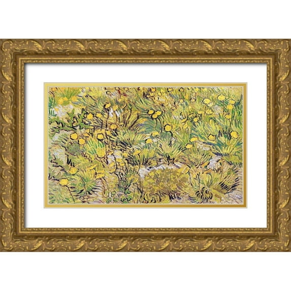 Van Gogh, Vincent 18x12 Gold Ornate Wood Framed with Double Matting Museum Art Print Titled - Field Of Yellow Flowers