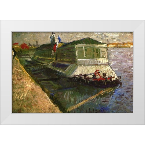 Van Gogh, Vincent 18x13 White Modern Wood Framed Museum Art Print Titled - Bathing Float On Seine