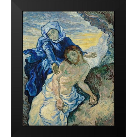Van Gogh, Vincent 20x24 Black Modern Framed Museum Art Print Titled - Pieta (After Delacroix)