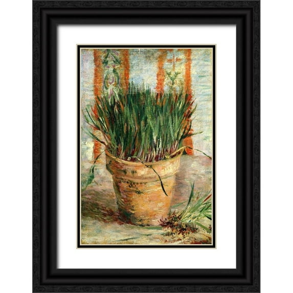 Van Gogh, Vincent 23x32 Black Ornate Wood Framed with Double Matting Museum Art Print Titled - Flowerpot With Chives
