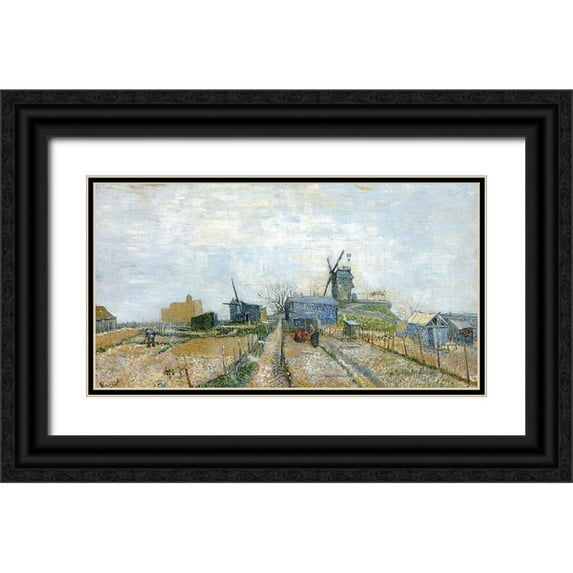 Van Gogh, Vincent 24x15 Black Ornate Wood Framed with Double Matting Museum Art Print Titled - Vegetable Gardens Moulin De Blute