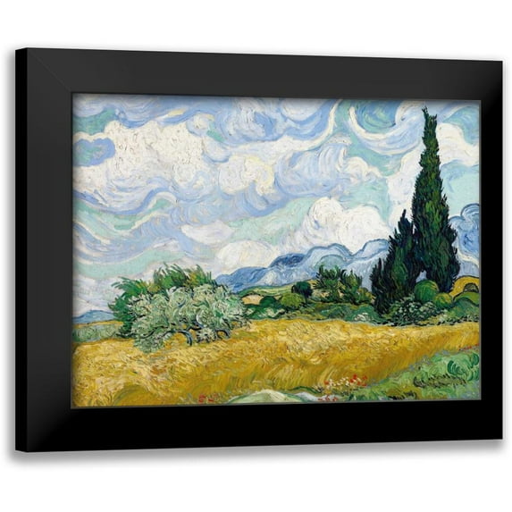 Van Gogh, Vincent 24x19 Black Modern Framed Museum Art Print Titled - Wheat Field with Cypresses