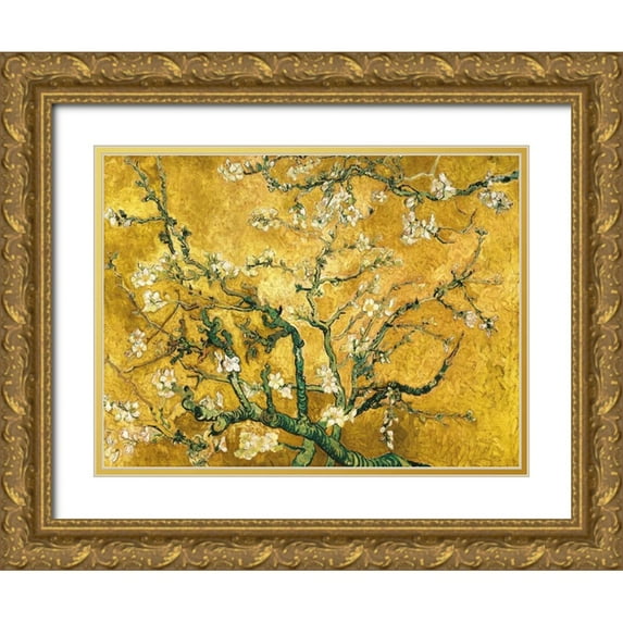 Van Gogh, Vincent 24x19 Gold Ornate Wood Framed with Double Matting Museum Art Print Titled - Mandorlo in fiore (gold variation)