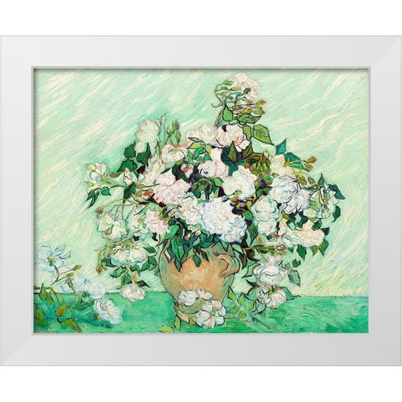 Van Gogh, Vincent 24x20 White Modern Wood Framed Museum Art Print Titled - Roses (1890)