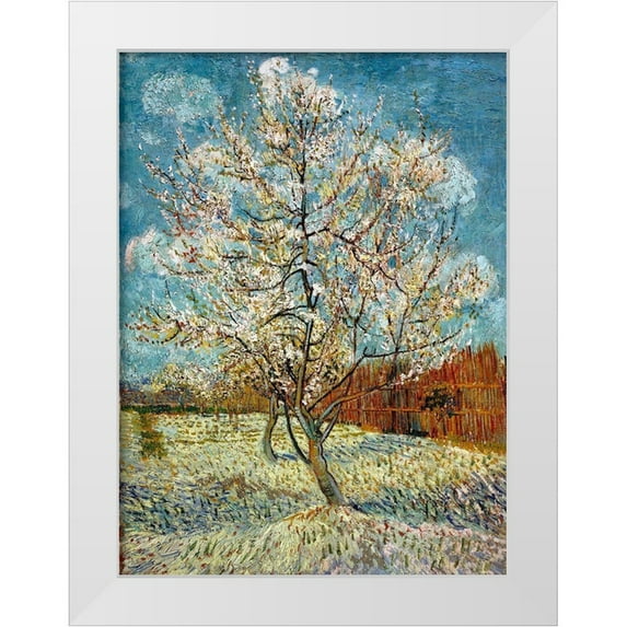 Van Gogh, Vincent 25x32 White Modern Wood Framed Museum Art Print Titled - The Pink Peach Tree 1888