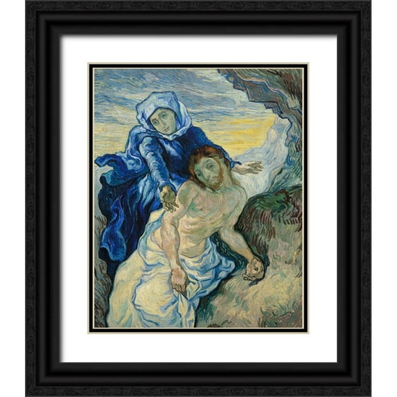 Van Gogh, Vincent 26x31 Black Ornate Wood Framed with Double Matting Museum Art Print Titled - Pieta (After Delacroix)