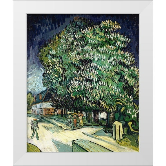 Van Gogh, Vincent 26x31 White Modern Wood Framed Museum Art Print Titled - Chestnut Trees in Blossom